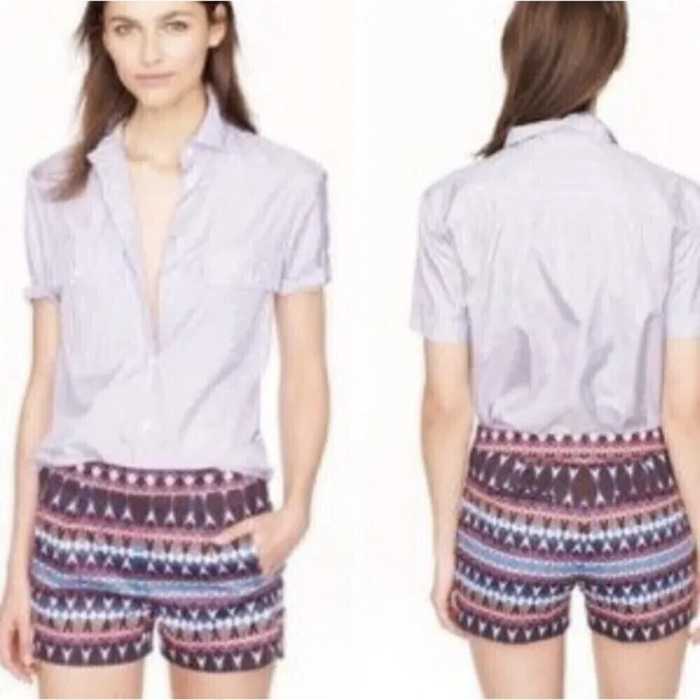J. CREW Purple Blue Tribal Print Back Zip Up Preppy Summer Shorts Size 0